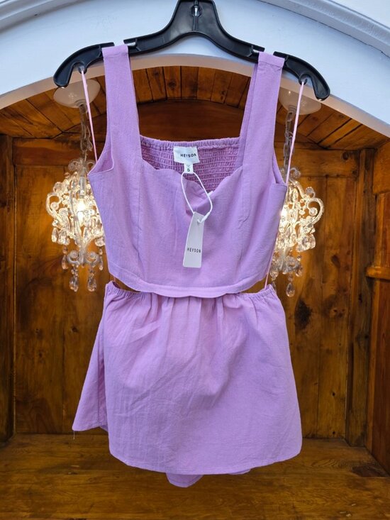 heyson Tops - Heyson Light Mauve Cutout Crop Top | Scalloped Hem | 100% Cotton | Smocked Back